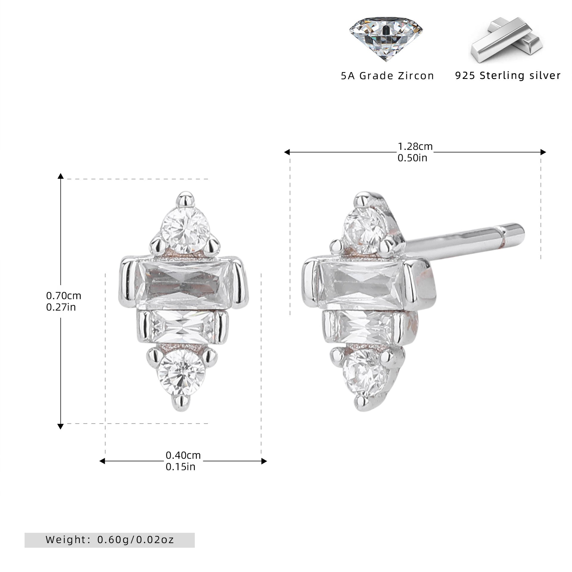 Damen Ohrstecker mit elegantem Zirkonbesatz aus hochwertigem 925 Sterling Silber Shop Nory