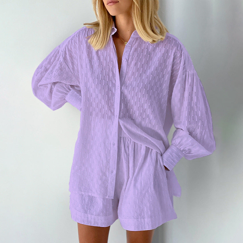 Damen modisches Kurzarm-Pyjama-Set mit strukturierter Oberflächenbeschaffenheit