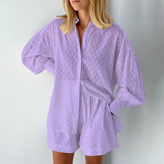 Damen modisches Kurzarm-Pyjama-Set mit strukturierter Oberflächenbeschaffenheit