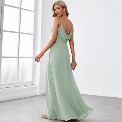 Damen Chiffon Maxikleid mit elegantem V-Ausschnitt und gerafftem Oberteil Shopnory