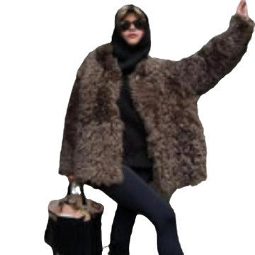 Damen Oversized Kunstfellmantel mit hohem Kragen und Teddystruktur Shop Nory