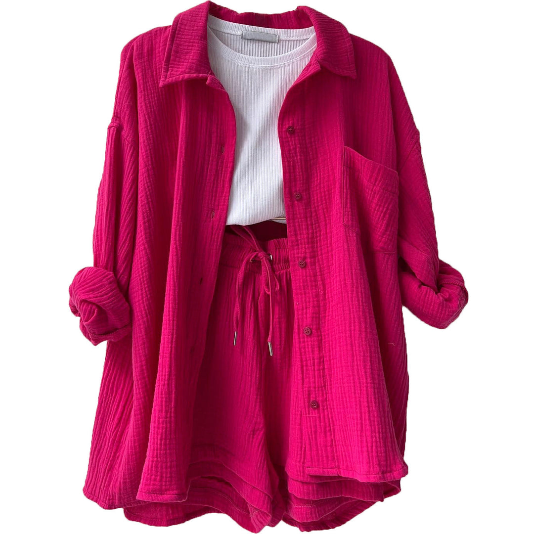 Damen lässiges Sommer-Set mit kurzärmliger Bluse und Shorts