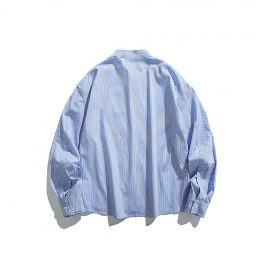 Unisex Oversize-Hemd mit Stehkragen, Nadelstreifen und Brusttasche Shop Nory