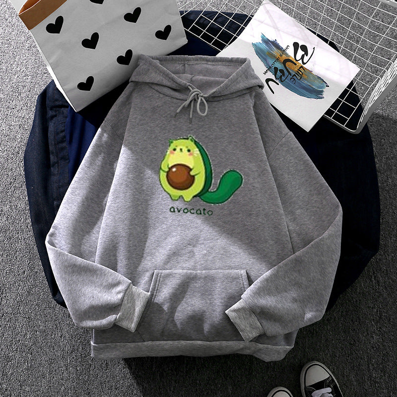 Damen nan Oversize-Fleecehoodie mit weichem Innenfutter, Kängurutasche und Avocato-Cartoonmotiv Shop Nory