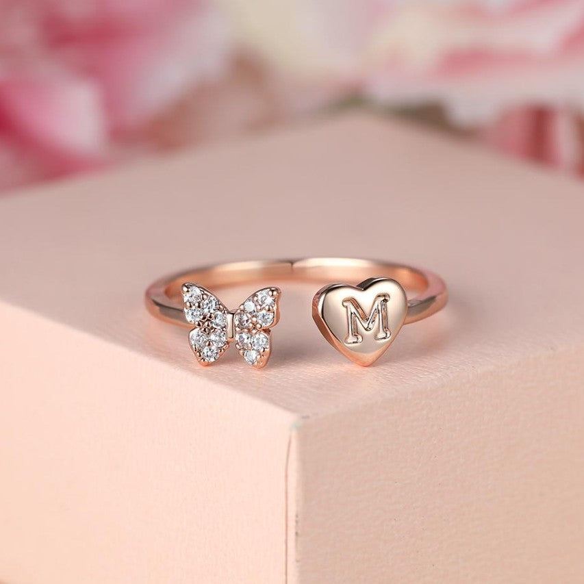 Damen Ring mit Schmetterlingsdesign und Herzmotiv Shop Nory