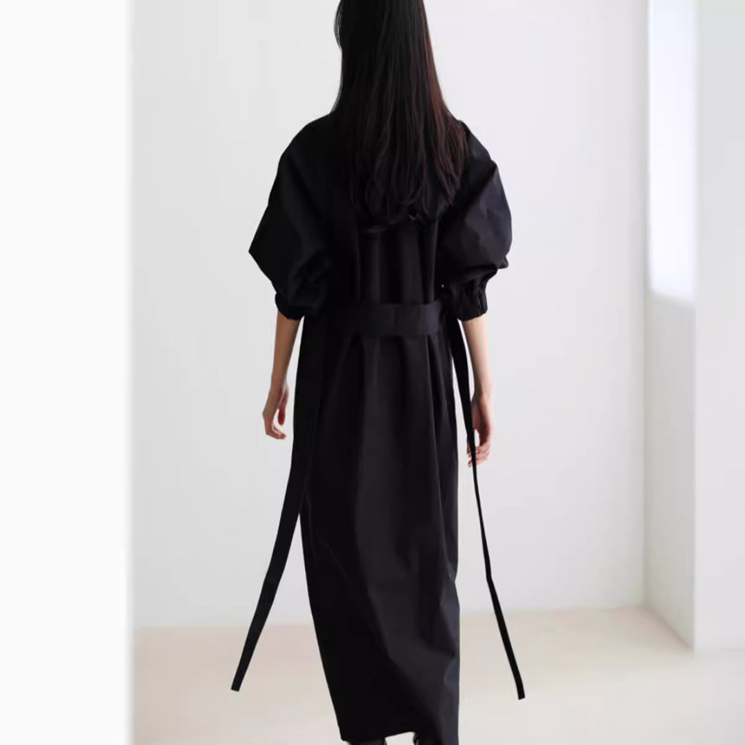 Damen Hemdkleid mit Taillengürtel, Stehkragen und Ballonärmeln Shop Nory