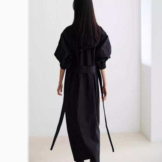 Damen Hemdkleid mit Taillengürtel, Stehkragen und Ballonärmeln Shop Nory