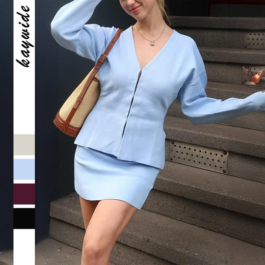 Damen nan taillierte Strickjacke mit V-Ausschnitt, Puffärmeln und seitlichen Schlitzen Shop Nory