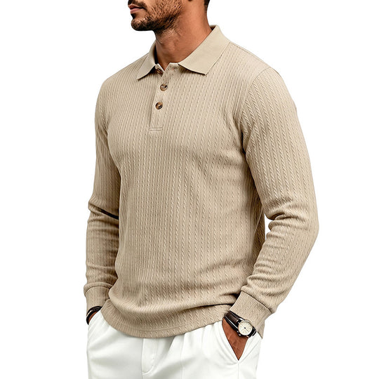 Herren Langärmeliges Strickpoloshirt mit Zopfmuster und Knopfleiste Shop Nory