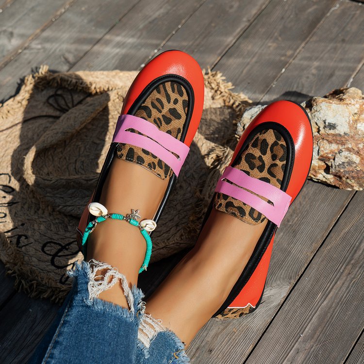 Damen modische Loafers mit Animal-Print und bunten Akzenten Shopnory