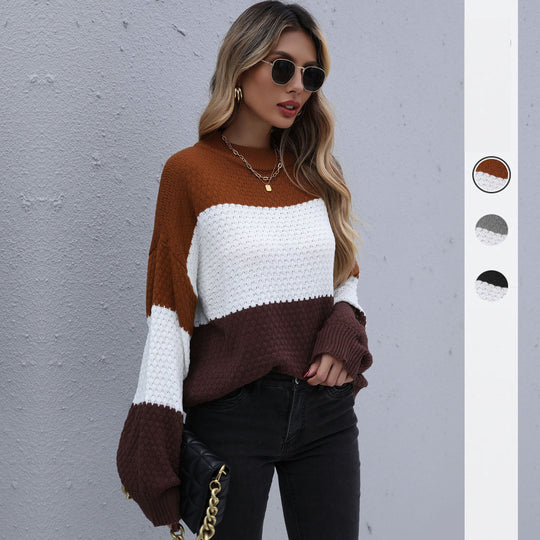 Damen Colorblock-Strickpullover mit grobem Strukturstrick und überschnittener Schulter Shop Nory