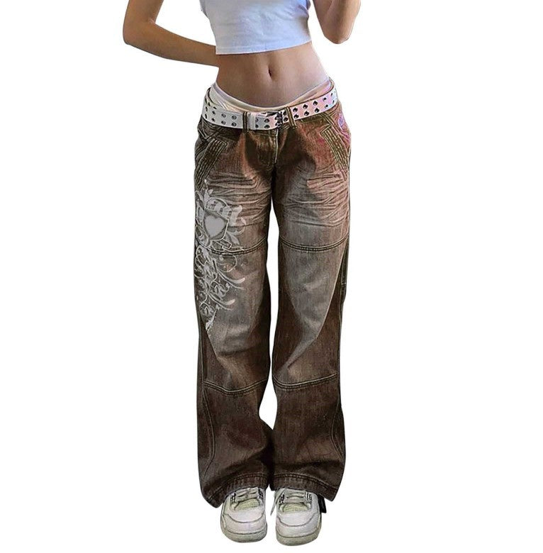 Damen Weit geschnittene Jeans mit einzigartigem Design und prominentem Druck
