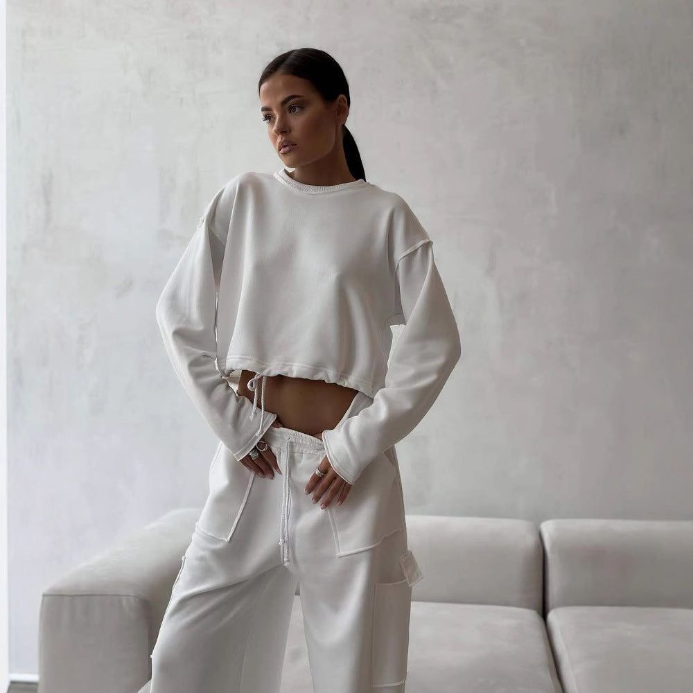 Damen kurzes Sweatshirt mit Kordelzug und Oversize-Ärmeln Shop Nory
