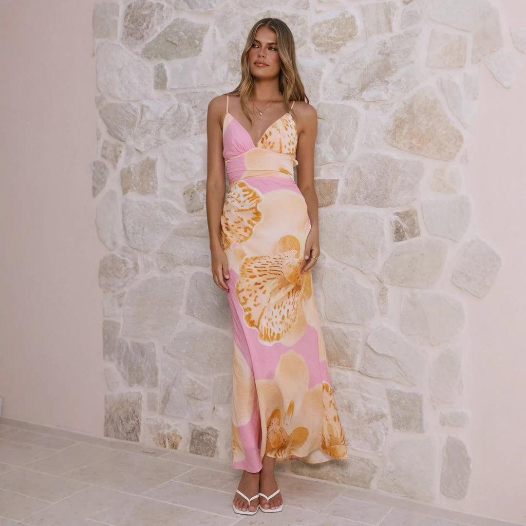 Damen Maxikleid mit floralem Design und raffinierten Rüschendetails