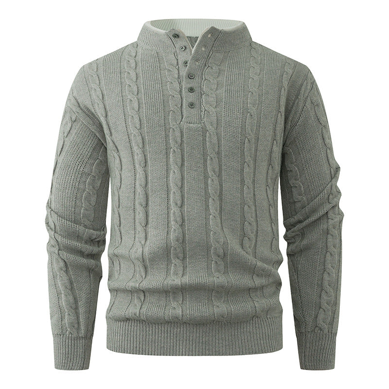 Herren Strukturierter Zopfstrick-Pullover mit Knopfleiste und Stehkragen Shop Nory