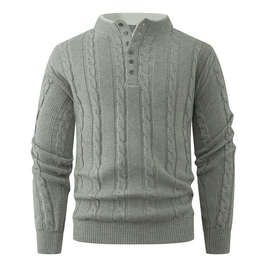 Herren Strukturierter Zopfstrick-Pullover mit Knopfleiste und Stehkragen Shop Nory
