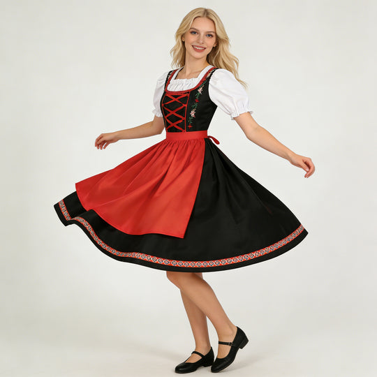 Damen nan traditionelles Dirndlkleid mit besticktem Mieder, Puffärmeln und Schürze Shop Nory