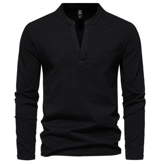 Herren langärmeliges Henleyshirt mit Stehkragen, tiefer V-Öffnung und schmaler Passform Shop Nory