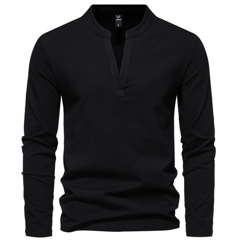 Herren langärmeliges Henleyshirt mit Stehkragen, tiefer V-Öffnung und schmaler Passform Shop Nory