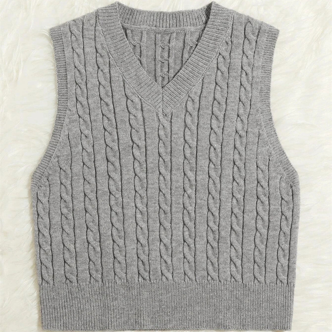 Damen Strickweste mit V-Ausschnitt und Zopfmuster