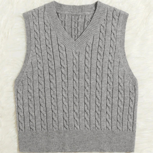 Damen Strickweste mit V-Ausschnitt und Zopfmuster