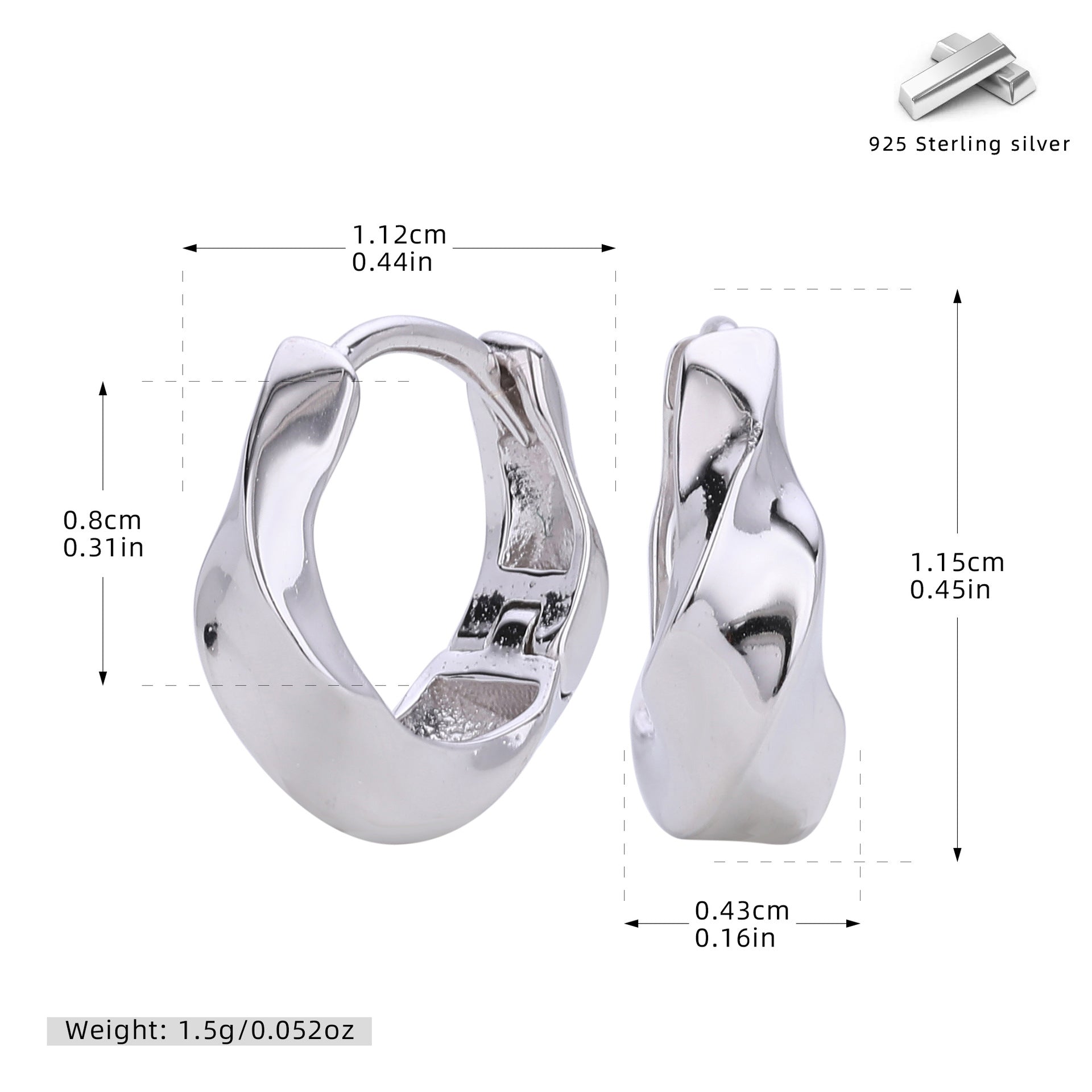 Damen Creolen im modernen, geschwungenen Design aus 925er Sterlingsilber Shop Nory