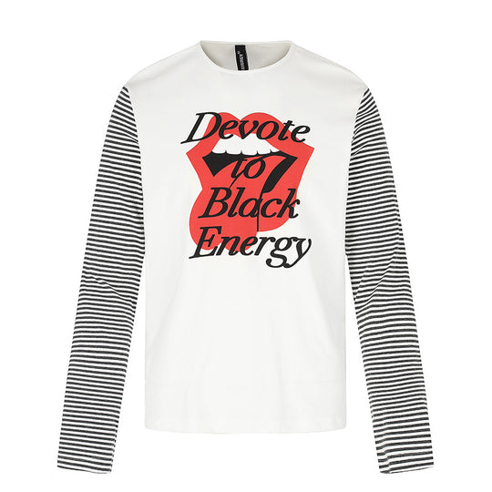 Herren Langarmshirt mit kontrastreifen-Ärmeln und großflächigem Lippen-Statementprint Shop Nory