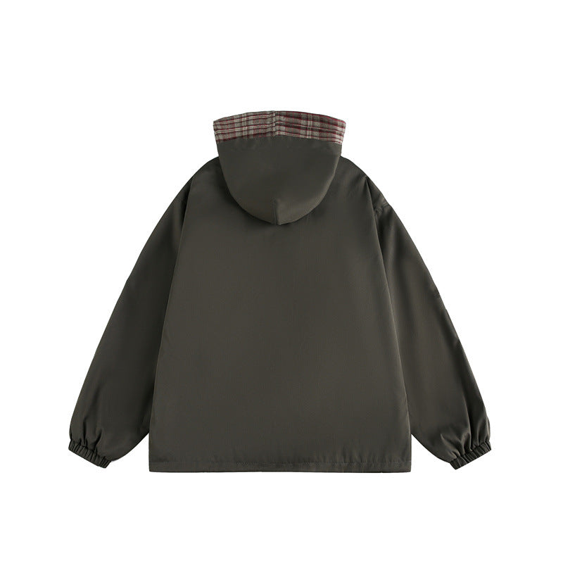 Unisex Zweilagige Kapuzenjacke mit karierter Innenblende und elastischen Bündchen Shop Nory