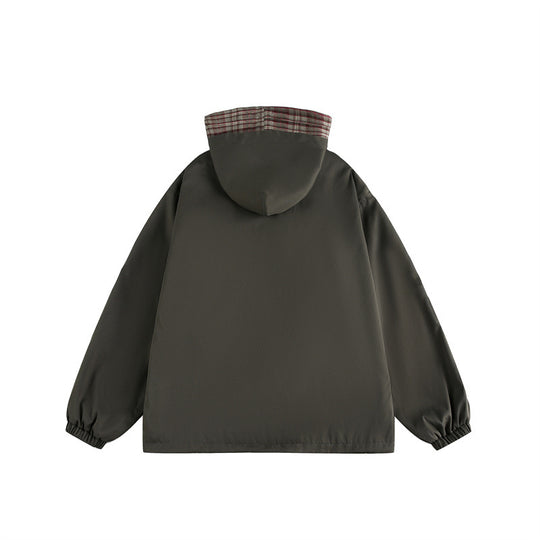 Unisex Zweilagige Kapuzenjacke mit karierter Innenblende und elastischen Bündchen Shop Nory
