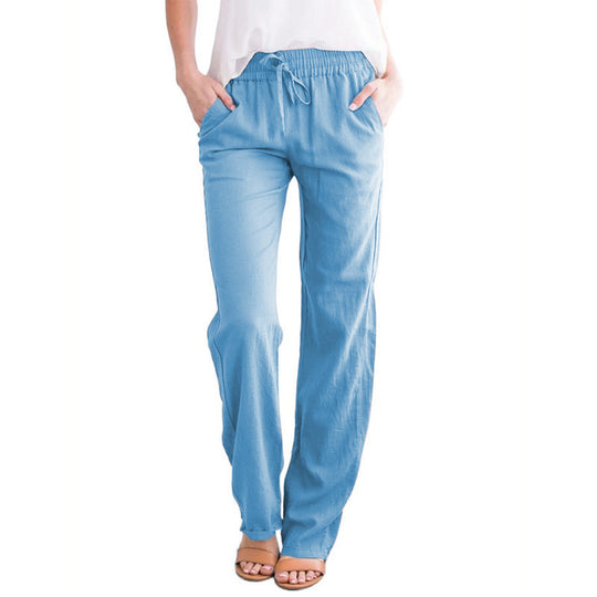 Damen Leichte Leinenoptik Palazzo-Hose mit Gummibund, Tunnelzug und Eingrifftaschen Shop Nory
