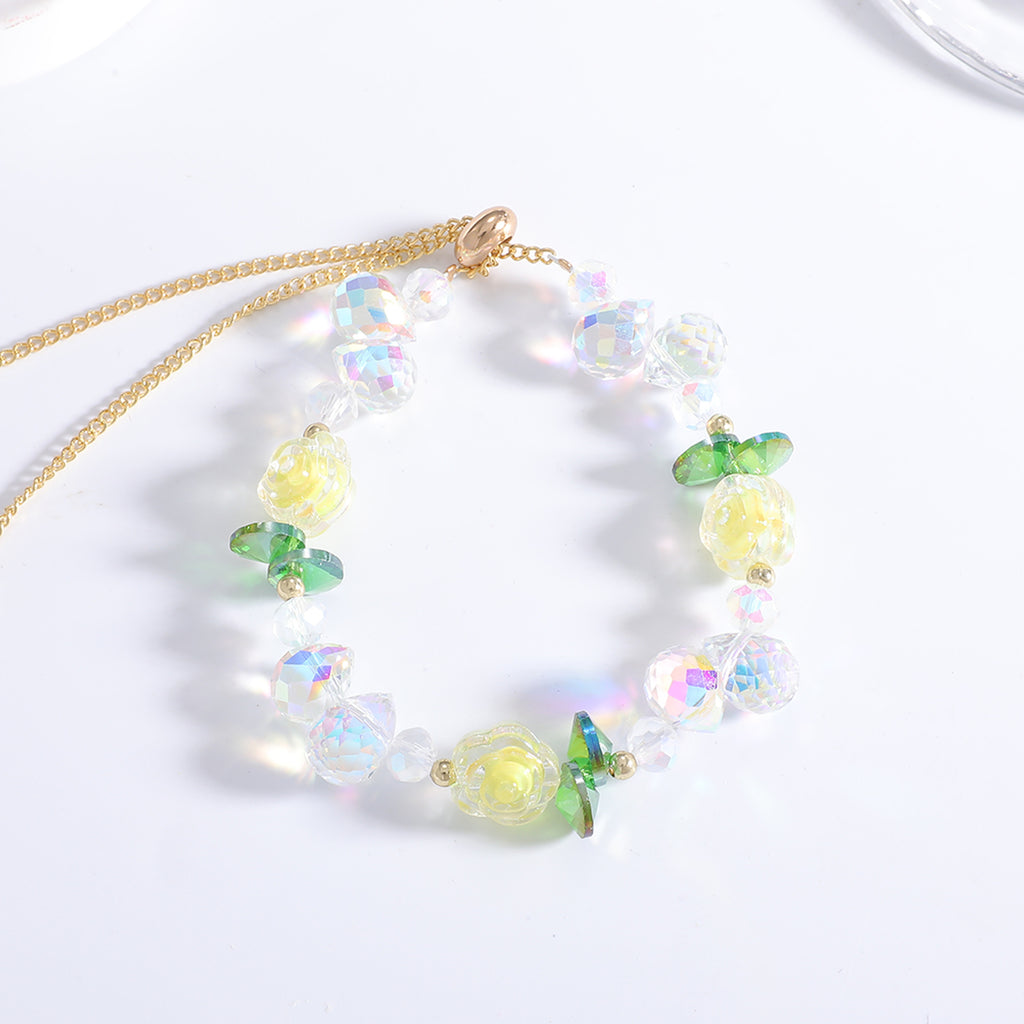 Damen Halskette mit funkelnden Kristallperlen und floralen Akzenten Shop Nory