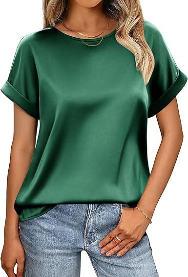 Satin-T-Shirt mit Umgeschlagenen Ärmeln für Damen