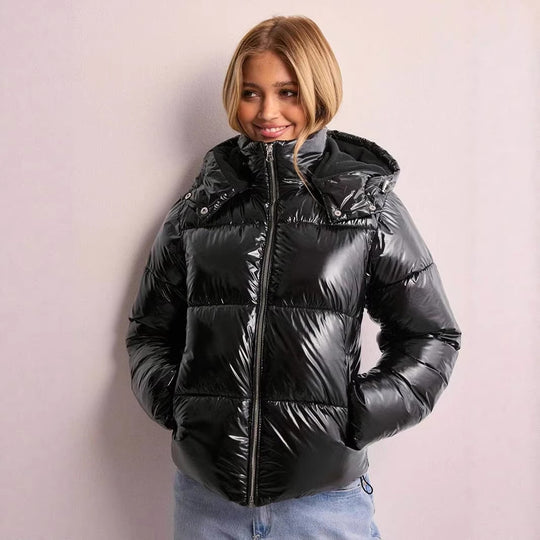 Damen Stepp-Pufferjacke mit Kapuze, hohem Stehkragen und Zwei-Wege‑Reißverschluss Shop Nory
