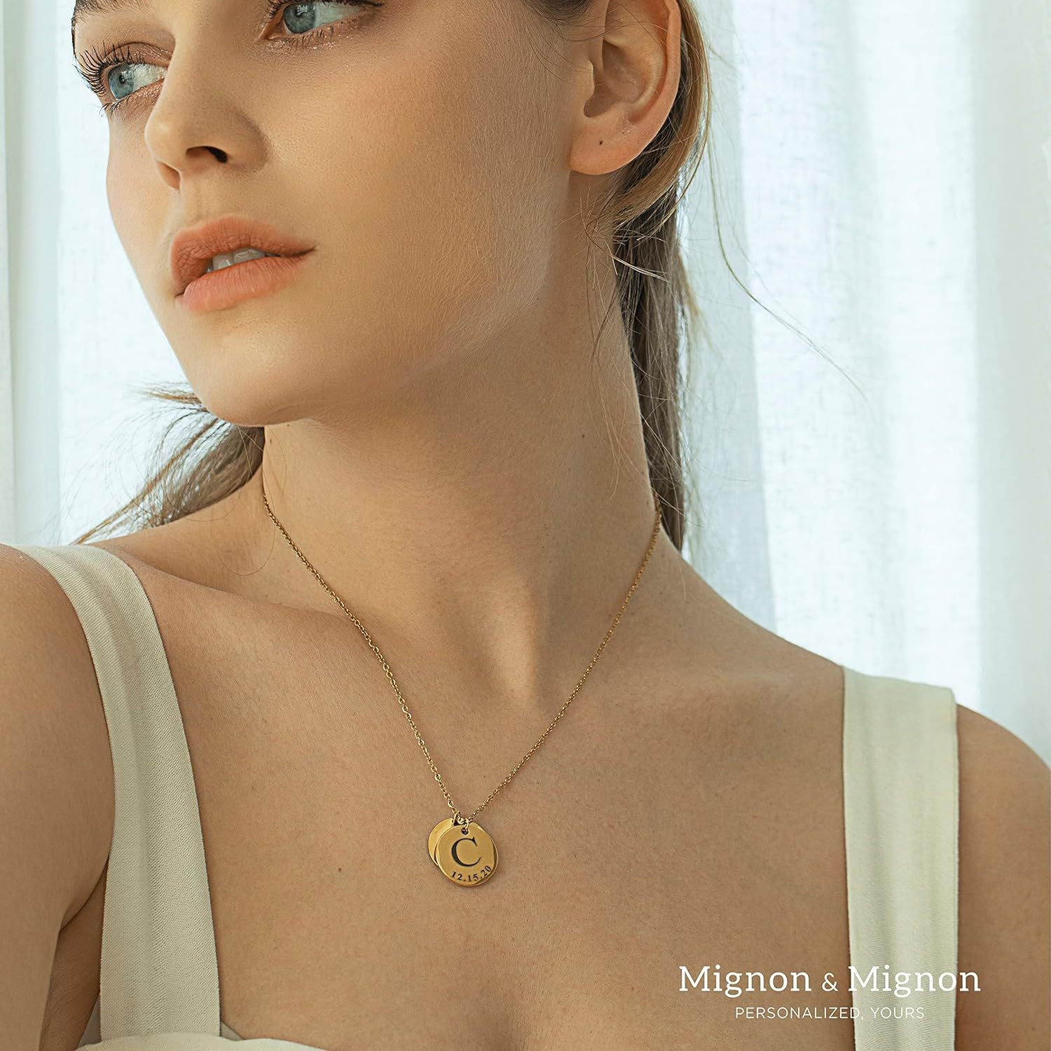 Damen Halskette mit gravierbarem Plättchen aus hochwertigem Edelstahl Shop Nory