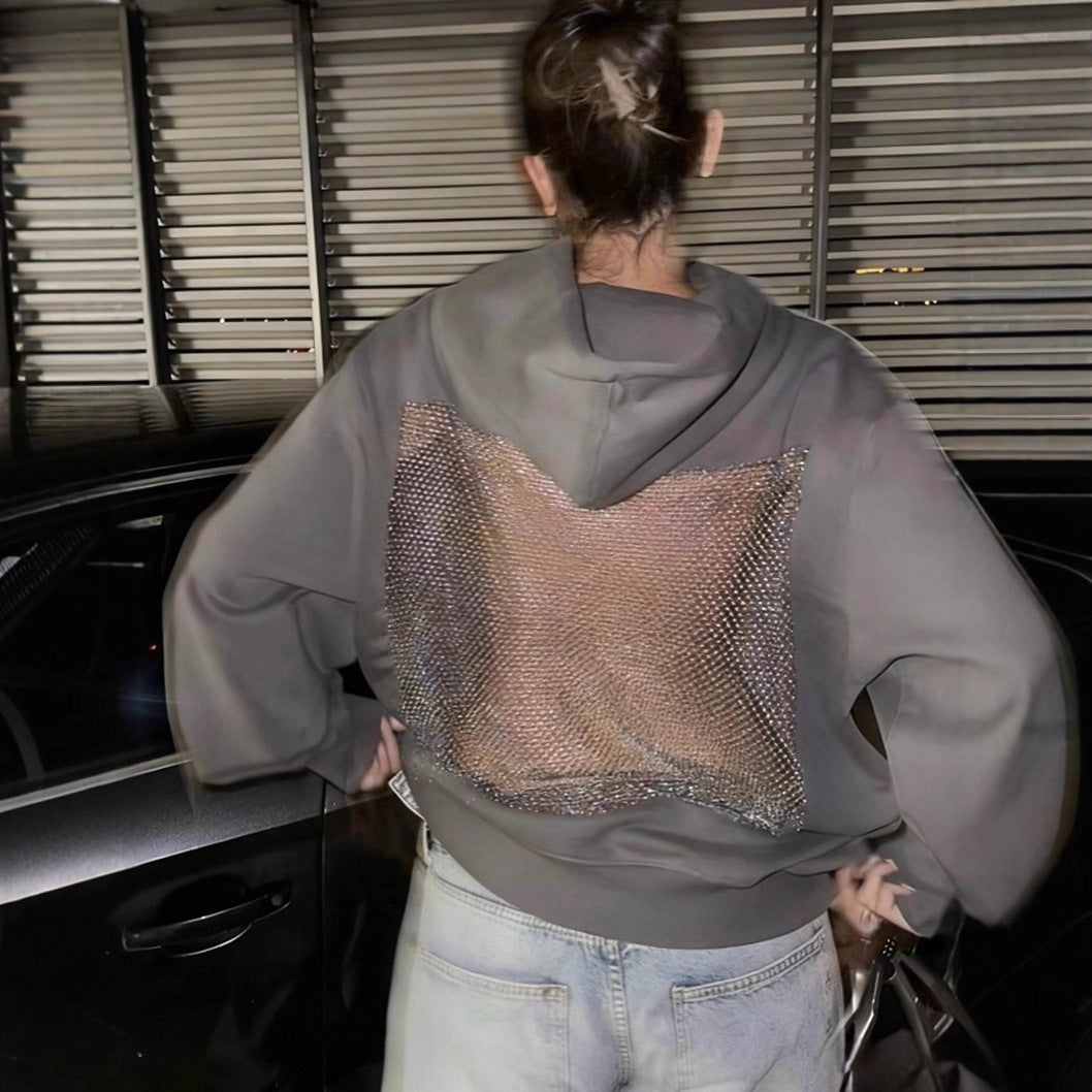 Damen Hoodie mit glitzerndem Mesh-Rückenapplikation Shop Nory