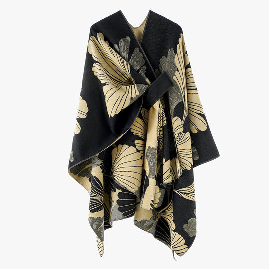 Damen Wickelponcho aus Jacquard mit floralem Muster und Taillengürtel Shop Nory