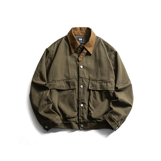 Herren Robust geschnittene Canvas-Blousonjacke mit kontrastierendem Cordkragen und doppelten Pattentaschen Shop Nory