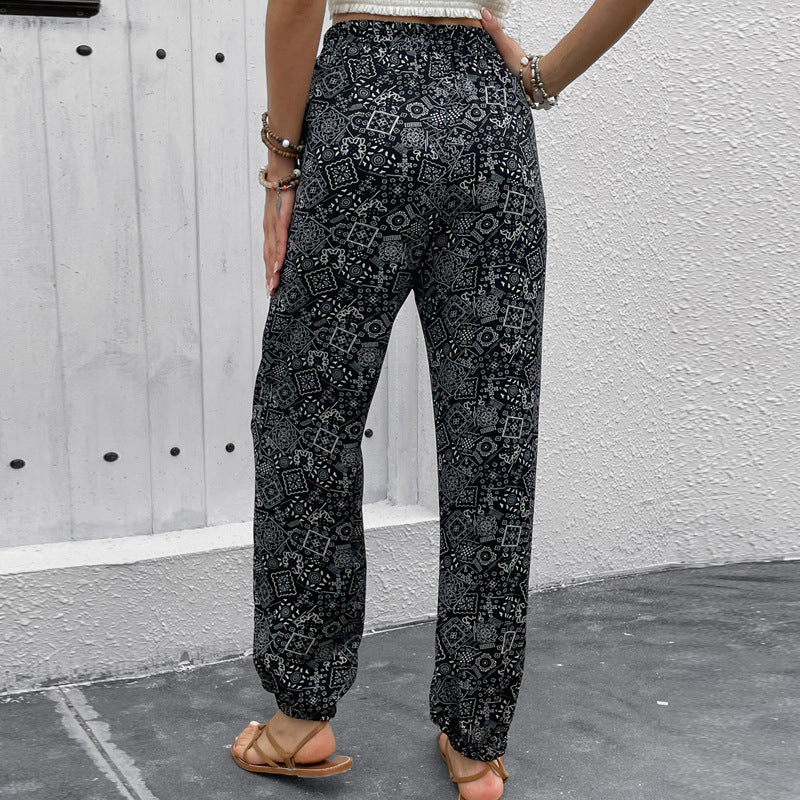 Damen Boho-Haremshose mit elastischem Taillenbund, Kordelzug und Seitentaschen Shop Nory