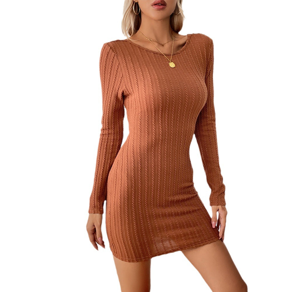 Damen figurbetontes geripptes Langarm‑Minikleid mit Rundhalsausschnitt und formendem Stretch-Jersey Shop Nory