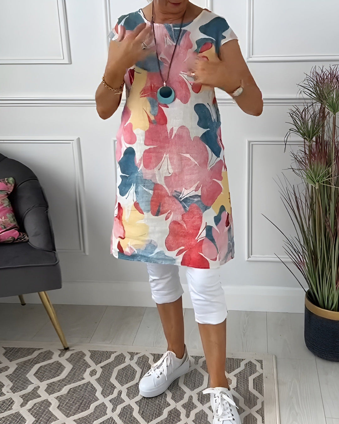 Damen Leichtes Strandkleid mit floralem Muster und Taschen