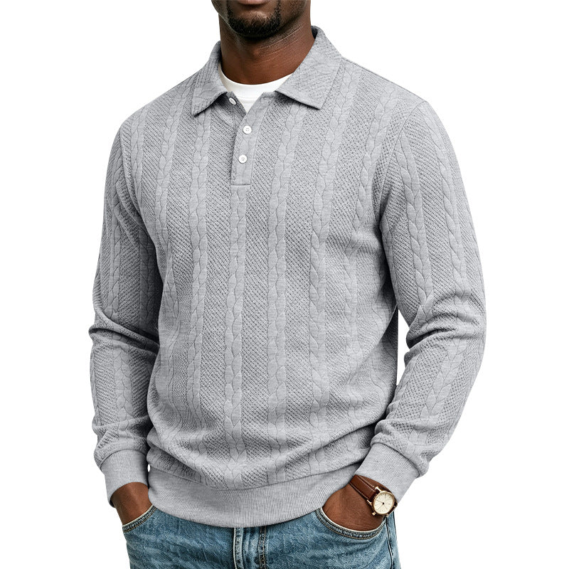 Herren Gestrickter Polokragenpullover mit Zopfmuster und feiner Knopfleiste Shop Nory