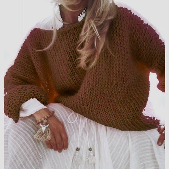 Damen Kurzgeschnitteter flauschiger Grobstrickpullover mit überschnittener Schulter Shop Nory