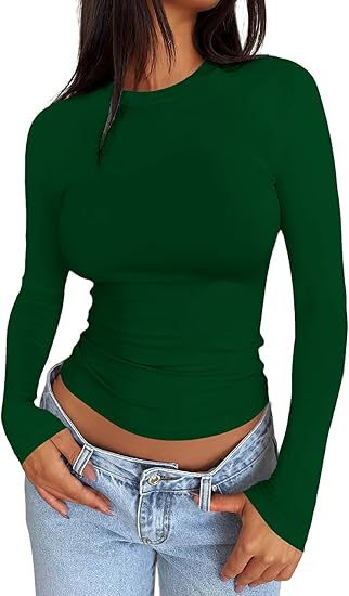 Damen Körpernahes Langarmshirt im Cropped-Look mit verlängerten Ärmeln und Daumenloch Shop Nory