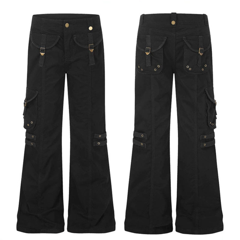 Damen weite High‑Waist Cargo‑Hose mit Utility‑Taschen und Gurt‑Details Shop Nory