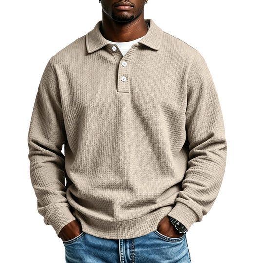 Herren Waffelstrick-Poloshirt mit Knopfleiste und Rippbündchen Shop Nory