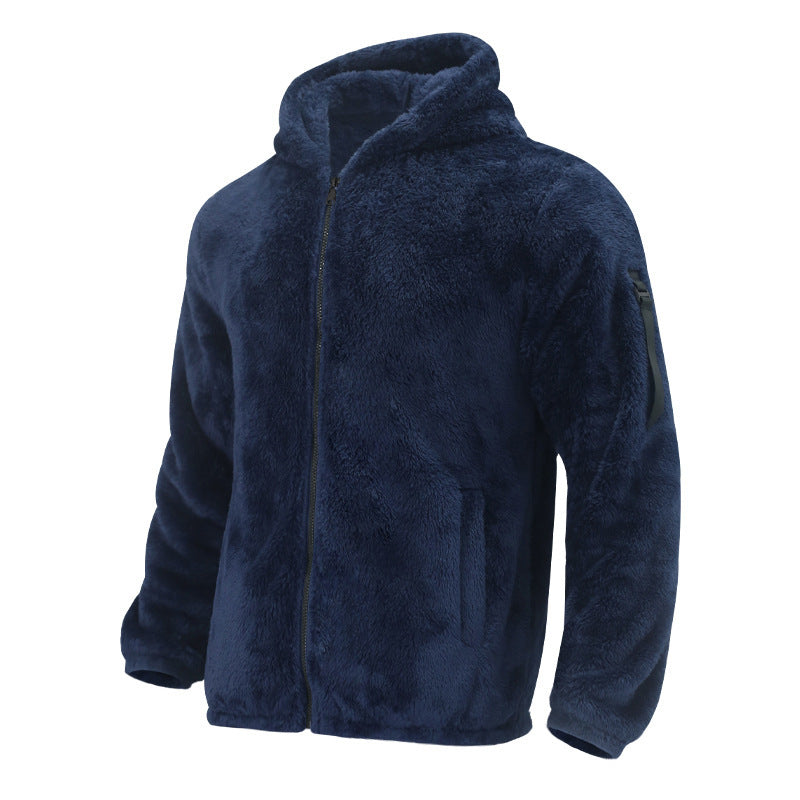 Herren Gefütterte Fleece-Kapuzenjacke mit Teddy-Finish, Reißverschluss und Seitentaschen Shop Nory