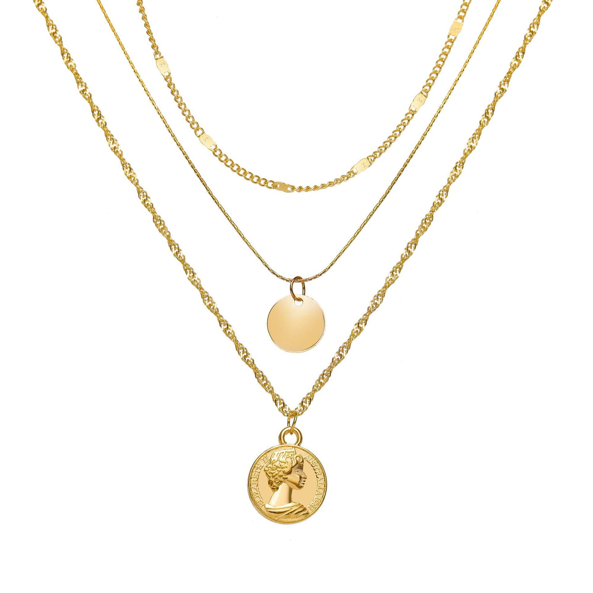 Damen mehrlagige Halskette mit feinen goldenen Kettendesigns und elegante Medaillon-Anhänger Shop Nory