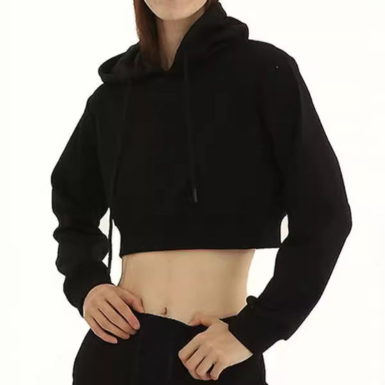 Damen nan cropped Kapuzenpullover mit weichem Fleece‑Innenfutter und elastischem Rippbund Shop Nory