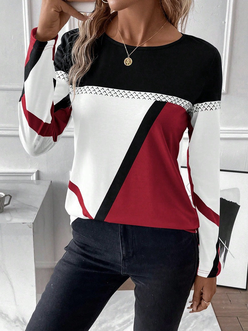 Damen Langarmshirt mit geometrischem Blockprint und Rundhalsausschnitt Shop Nory