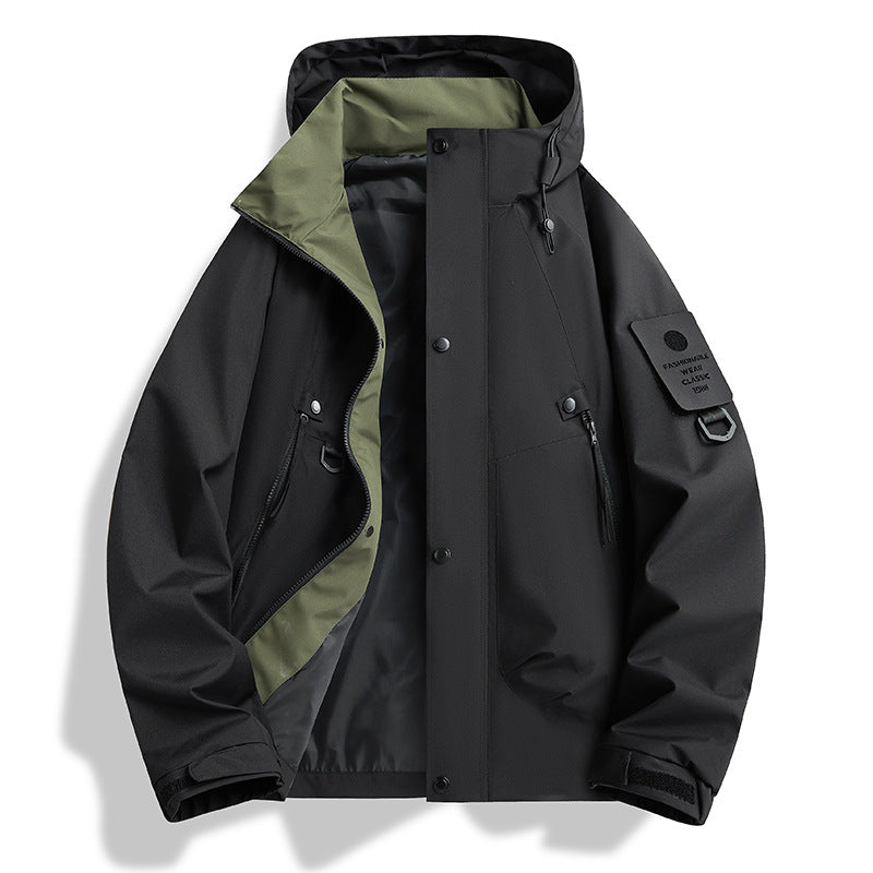 Herren Atmungsaktive Softshell‑Kapuzenjacke mit Utility‑Ärmeltasche und D‑Ring Shop Nory